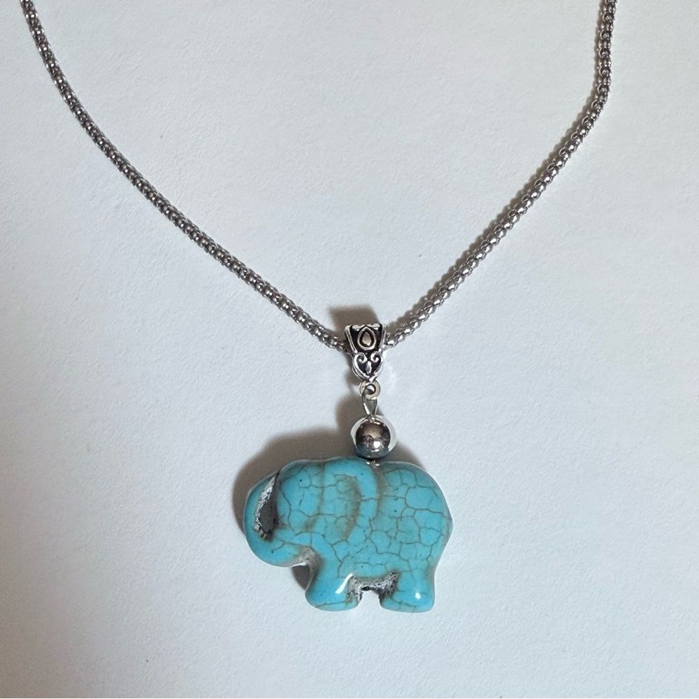 Turquoise Color Elephant Pendant Necklace